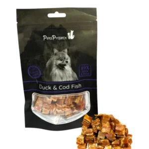 חטיף קוביות ברווז ודג קוד לכלב - Petsproject